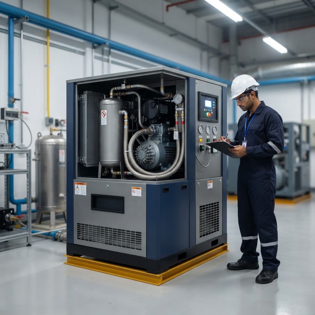 Industrial rotary screw compressor serviced by BEC engineers